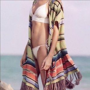 Anthropologie Moth Calexio Boxy Open Front Cardigan Duster with Fringe Boho M/L